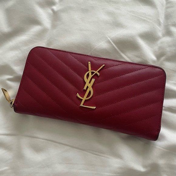 💯 Authentic YSL Chevron Pebble Leather Long Wallet - Picture 3 of 13